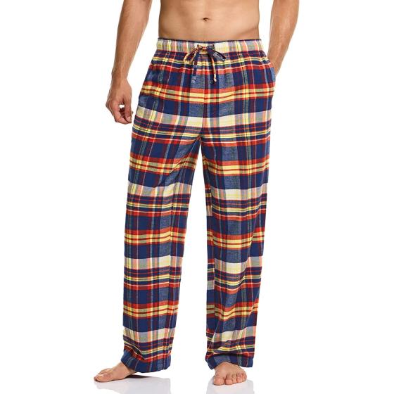 CQR Men's 100% Cotton Plaid Flannel Pajama Set, Brushed Soft Lounge & Sleep PJ Top & Bottom with Pockets
