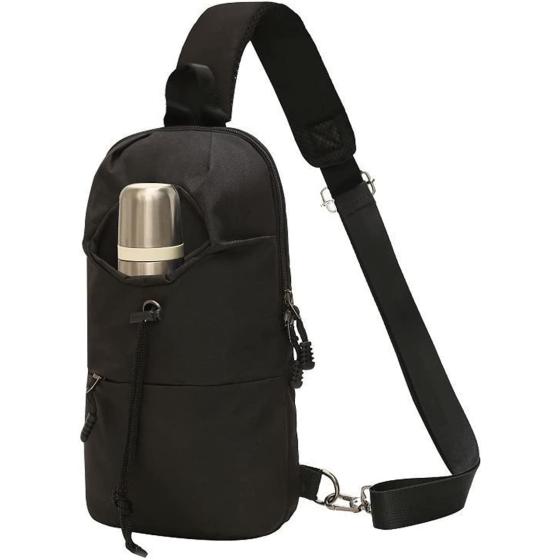 plufahci Fanny Packs Chest Crossbody Sling Backpack Bag for Women Men With Water Bottle Holder Adjustable Strap Suitable For Outdoors Traveling Hiking（Black with Bottle Holder