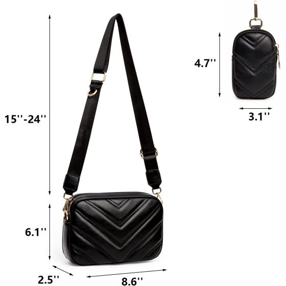 Herald Chevron Quilted Small Crossbody Bag with Coin Purse Pouch Women Square Snapshot Camera Side Shoulder 2 Size Handbag