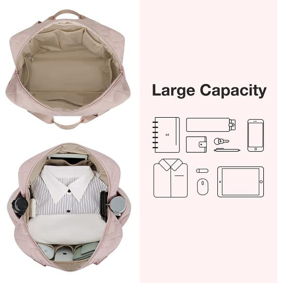 Travel Duffel Bag LIGHT FLIGHT Weekender Bag for Women Quilted Overnight Bag Carry On Tote Bag Large Gym Bag with Toiletry Bag