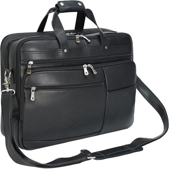 Large Leather Business Briefcase for Men 18" Napa Leather Laptop Case Messenger Bag Fits 17.3" Laptop (Black)