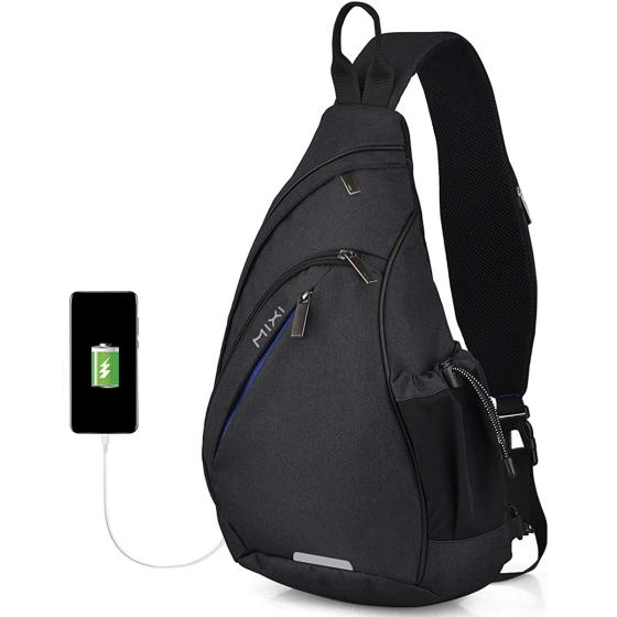 Hanke Sling Bag Men Backpack Unisex One Shoulder Bag Hiking Travel Backpack Crossbody with USB Port Versatile Casual Daypack
