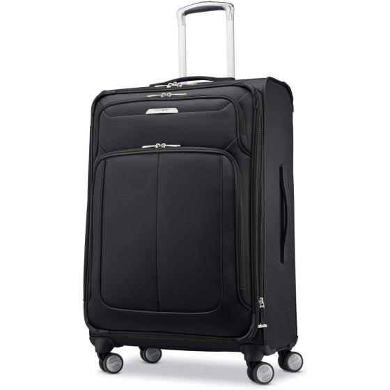 Samsonite Solyte DLX Softside Expandable Luggage with Spinner Wheels, Midnight Black, Checked-Medium 25-Inch