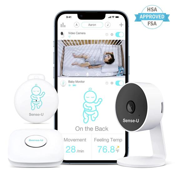 Sense-U Smart Baby Monitor 3+Camera, Audio, Video Baby Monitor That Notifies You for No Abdominal Movement, Rollover, High/Low Temperatures, Detected Motion, with Night Vision, 2-Way Talk, Long Range