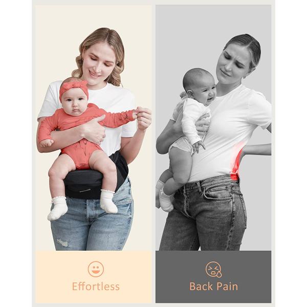 BABYMUST Hip Seat Baby Carrier, Advanced Adjustable Waistband &Various Pockets, Ergonomic Carrier for Newborns to Toddlers up to 66lbs, Black