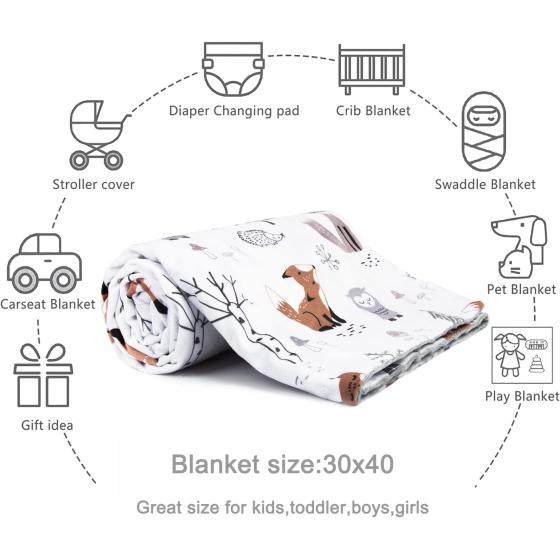 HOMRITAR Baby Blanket for Boys Girls Soft Plush Minky Blanket with Double Layer Dotted Backing for Toddler with Forest Foxes Multicolor Printed 30 x 40 Inch(75x100cm)
