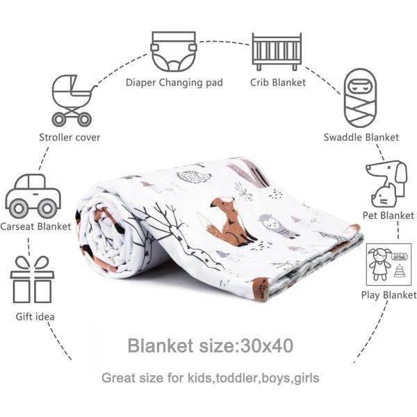 HOMRITAR Baby Blanket for Boys Girls Soft Plush Minky Blanket with Double Layer Dotted Backing for Toddler with Forest Foxes Multicolor Printed 30 x 40 Inch(75x100cm)