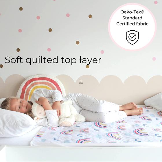 Hygge Sheets Potty Training Bed Pads - 100% Waterproof - Bed Wetting Pads for Twin and Toddler Beds - Reusable, Non Slip and Easy to Change at Night - Must Have for Parents - Rainbow