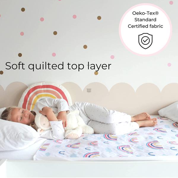 Hygge Sheets Potty Training Bed Pads - 100% Waterproof - Bed Wetting Pads for Twin and Toddler Beds - Reusable, Non Slip and Easy to Change at Night - Must Have for Parents - Rainbow