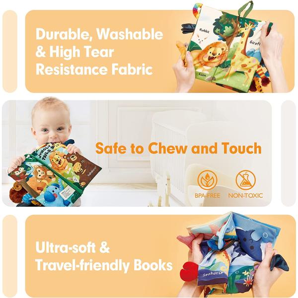 hahaland Baby Books 0-6 Months 2PCS Baby Toys 6 to 12 Infant Touch Feel First Cloth Crinkle Soft Books 0-3-6-12-18 Months Baby Boy Girl Shower Gifts Set for Newborn Baby Sensory Learning Stroller Toys