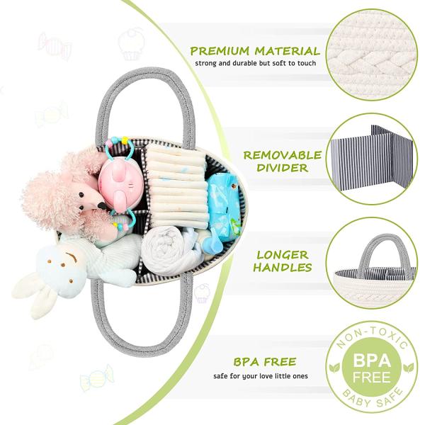 Maliton Diaper Caddy Organizer for Baby Boy- Cotton Rope Diaper Caddy, Diaper Organizer for Changing Table, Nursery Storage Caddy, Newborn Baby Must Have Items
