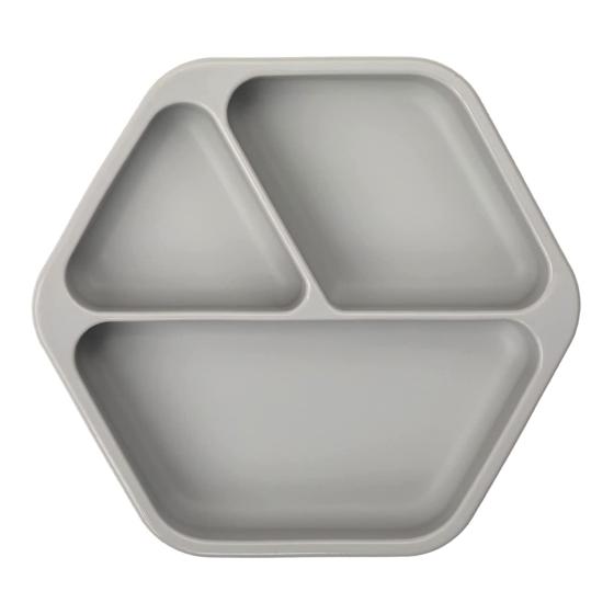 Tiny Twinkle Silicone Suction Baby Plate, Suction Grip Divided Dish for First Foods and Self-Feeding, 6-24 Months, Baby Led Weaning Supplies for Independent Eating (Grey, Plate)