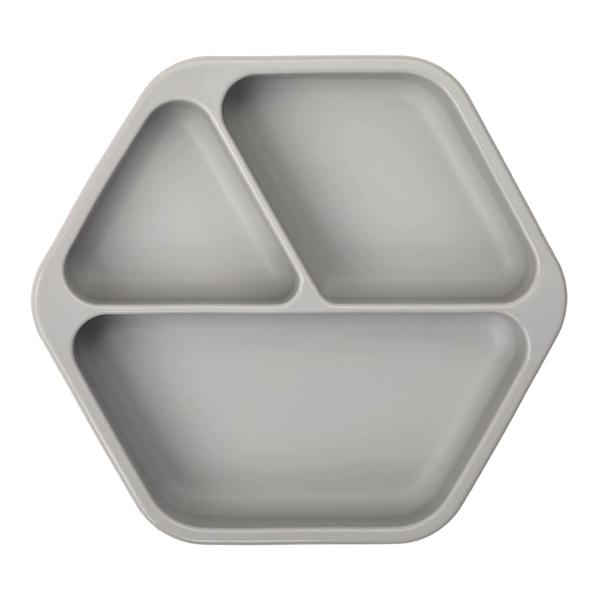 Tiny Twinkle Silicone Suction Baby Plate, Suction Grip Divided Dish for First Foods and Self-Feeding, 6-24 Months, Baby Led Weaning Supplies for Independent Eating (Grey, Plate)