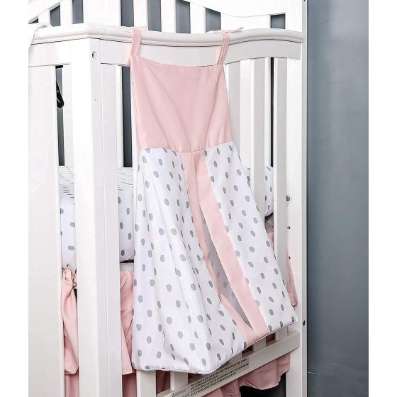 PINNKKU 4-Piece Crib Bedding Set for Girls, Baby Girl Bedding Crib Set, Cunas para Bebes, White, Blush Pink Flower Crib Skirt, Blanket, Crib Sheet and Diaper Stacker, Crib Bedding Sets for Girls