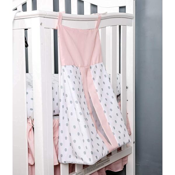 PINNKKU 4-Piece Crib Bedding Set for Girls, Baby Girl Bedding Crib Set, Cunas para Bebes, White, Blush Pink Flower Crib Skirt, Blanket, Crib Sheet and Diaper Stacker, Crib Bedding Sets for Girls