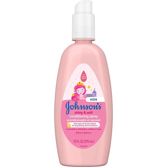 Johnson's Baby Shiny & Soft Tear-Free Kids' Hair Conditioning Spray with Argan Oil & Silk Proteins, Paraben, Sulfate & Dye-Free Formula, Hypoallergenic & Gentle for Toddlers, 10 Fl Oz