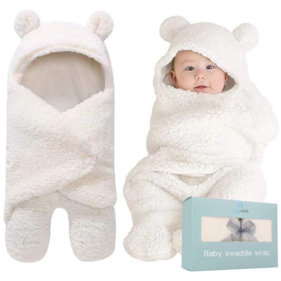 BlueMello Baby Swaddle Blanket | Ultra-Soft Plush Essential for Infants 0-6 Months | Receiving Swaddling Wrap White | Ideal Newborn Registry and Toddler Boy Accessories | Perfect Baby Girl Shower Gift