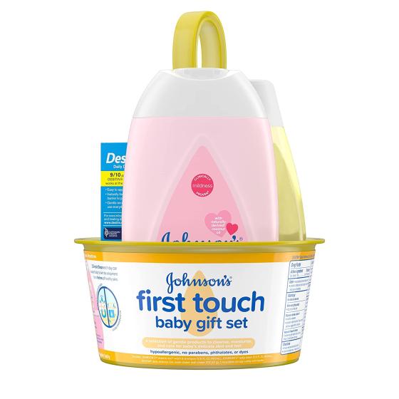 Johnson's Bath Discovery Gift Set for Parents-to-Be, Caddy with Baby Bath Time & Skin Care Essentials, Bath Kit Includes Baby Body Wash, Shampoo, Wipes, Lotion & Diaper Rash Cream, 7 Items