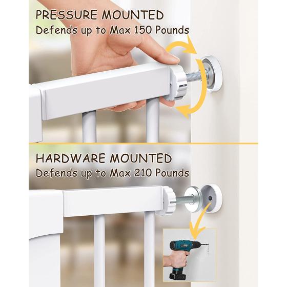 Mom's Choice Awards Winner-Cumbor 29.5-46" Auto Close Baby Gate for Stairs, Easy Install Pressure/Hardware Mounted Dog Gates for The House Indoor, Easy Walk Thru Wide Safety Pet Gates for Dogs, White