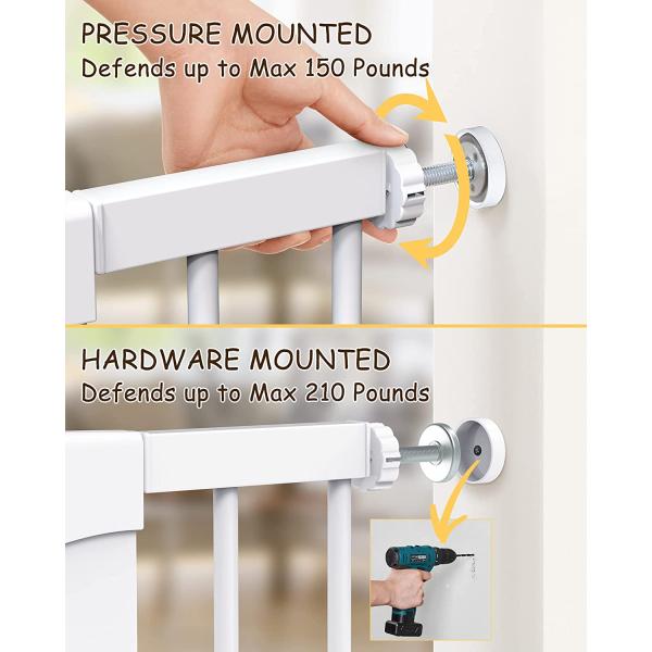 Mom's Choice Awards Winner-Cumbor 29.5-46" Auto Close Baby Gate for Stairs, Easy Install Pressure/Hardware Mounted Dog Gates for The House Indoor, Easy Walk Thru Wide Safety Pet Gates for Dogs, White