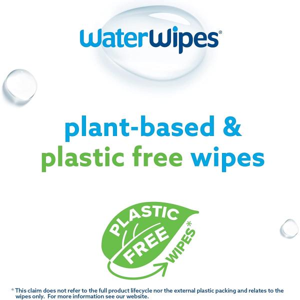 WaterWipes Plastic-Free Original Baby Wipes, 99.9% Water Based Wipes, Unscented & Hypoallergenic for Sensitive Skin, 240 Count (4 packs), Packaging May Vary