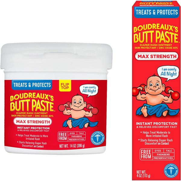 Boudreaux's Butt Paste Maximum Strength Diaper Rash Cream, Ointment for Baby, 2 oz Tube
