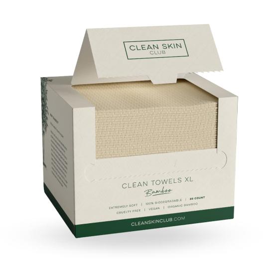 Clean Skin Club Bamboo Clean Towels XL, Award Winning Disposable Face Towel, Dry Makeup Removing Wipes, 100% Bamboo Fibers, Super Soft for Sensitive Skin, 50 Count