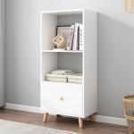 IOTXY 3-Tier Open Shelves Bookcase - 47 Inches Height Modern Floor Standing Cubes Wooden Low Bookshelf with Storage Drawer and Legs, Oak