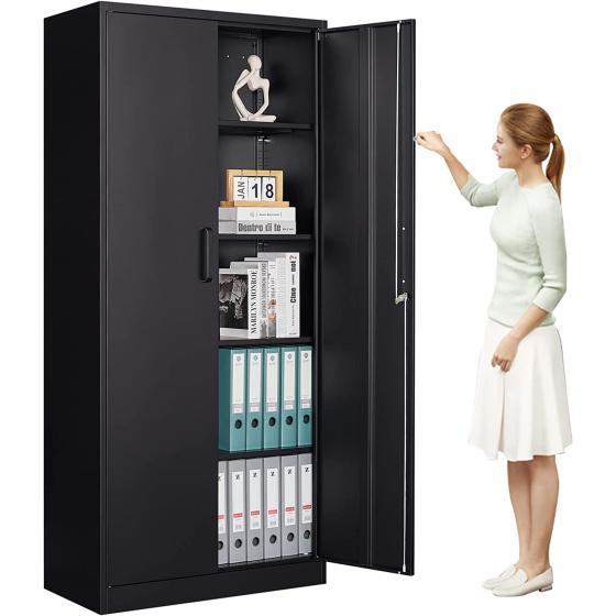 MIIIKO Steel Wardrobe Cabinet， Metal Combination Cabinets for Storing Clothing and Supplies， 36" W x 18" D x 72" H Metal Locker with 4 Shelves and Hanging Rod