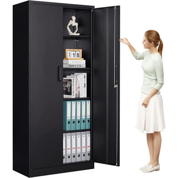 MIIIKO Steel Wardrobe Cabinet， Metal Combination Cabinets for Storing Clothing and Supplies， 36" W x 18" D x 72" H Metal Locker with 4 Shelves and Hanging Rod