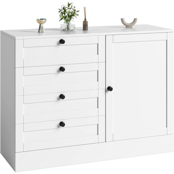 HOSTACK Storage Cabinet， Modern Chest of Drawers， 4 Drawer Dresser &amp; Clothes Organizers for Bedroom， Large Buffet Sideboard， Floor Cabinet for Living Room， Bedroom， Closet， Kitchen， White