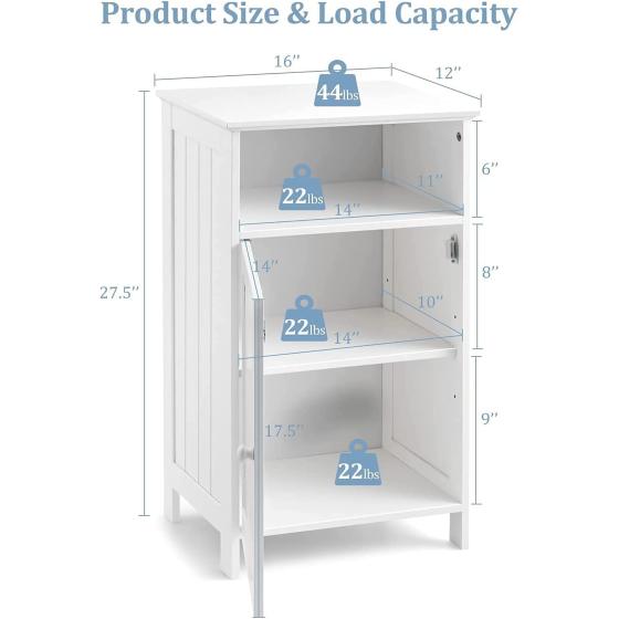 Safeplus Floor Bathroom Storage Cabinet, Small Floor Bathroom Organizer, Side Toilet Cabinet with Drawer and Door, White