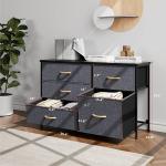 Nicehill Dresser for Bedroom with 5 Drawers， Storage Drawer Organizer， Wide Chest of Drawers for Closet， Clothes， Kids， Baby， TV Stand with Storage Drawers， Wood Board， Fabric Drawers(Black Grey)