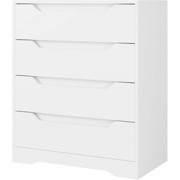 URKNO Modern 4 Drawer Dresser, Wood Chest of Drawers with Storage, Clothing Organizer with Cut-Out Handle, Storage Cabinet, Nightstand for Living Room, Bedroom, Hallway, White