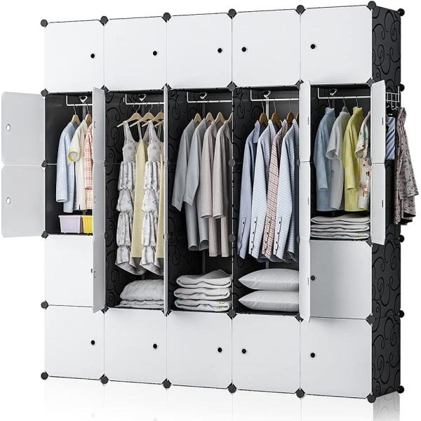 YOZO Cube Storage Organzier Portable Wardrobe Closet Bedroom Dresser (71x18x71 inches) Portable Closet Cube Shelf Armoire Pantry Cabinet， 25 Doors， Black