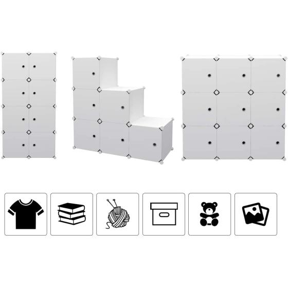 KOUSI Large Cube Storage -14"x18" Depth Cube (16 Cubes) Organizer Shelves Clothes Dresser Closet Storage Organizer Cabinet Shelving Bookshelf Toy Organizer, White, 56"x18"x56"