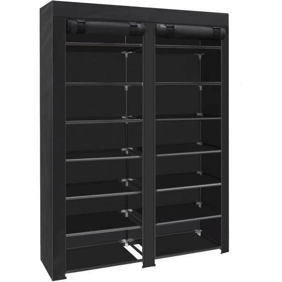 ERONE Shoe Rack Storage Organizer , 28 Pairs Portable Double Row with Nonwoven Fabric Cover Shoe Rack Cabinet for Closet (Black)