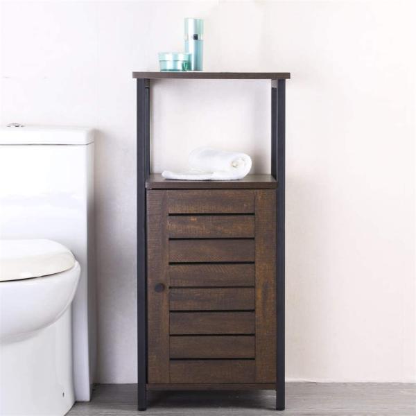 FIVEGIVEN Narrow Bathroom Storage Cabinet Rustic Industrial with Shutter Door/Shelf, Retro Espresso