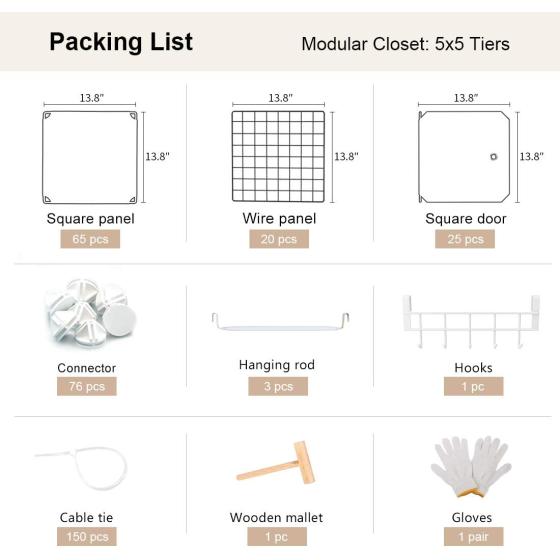 YOZO Cube Storage Organzier Portable Closet Wardrobe Bedroom Dresser (71x14x71 inches) Portable Closet Cube Shelf Armoire Pantry Cabinet， 25 Cubes， White