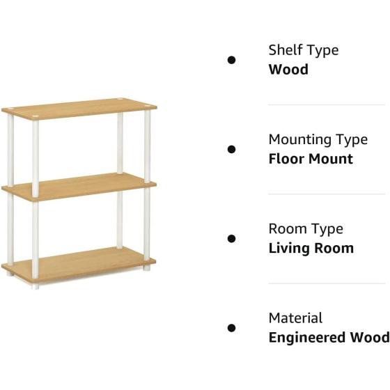 Furinno Turn-N-Tube 4-Tier Multipurpose Shelf Display Rack, Classic Tubes, Sonoma Oak/White