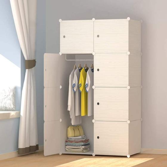 JOISCOPE Wood Pattern Portable Wardrobe Closet for Hanging Clothes,Combination Armoire, Modular Cabinet for Space Saving, Ideal Storage Organizer Cube for Books, Toys, Towels (20-Cube)