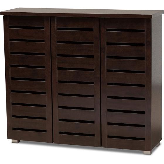 Wholesale Interiors Baxton Studio Adalwin Modern and Contemporary 3-Door Dark Brown Wooden Entryway Shoes Storage Cabinet