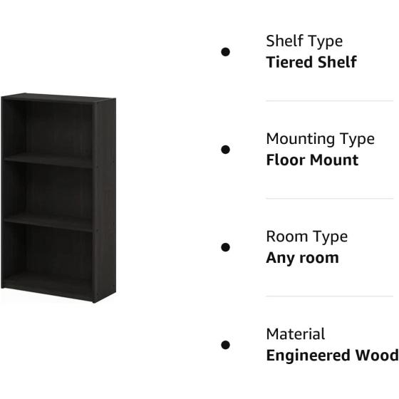 Furinno Basic 3-Tier Bookcase Storage Shelves， Espresso
