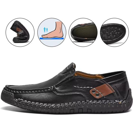 MCEMACHI Men's Leather Loafers Slip On Shoes,Casual Fashion Business Arkget Office Driving Shoes for Men【Includes Extra Insole】