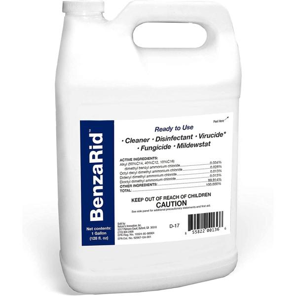 BenzaRid Hospital Grade Disinfectant (1 Gallon) | Professional Sanitizer & Virucide, Eradicates MRSA, H1N1, H5N1 Viruses, Avian Flu, Staph, Blood Borne Pathogens | Black Mold Remover